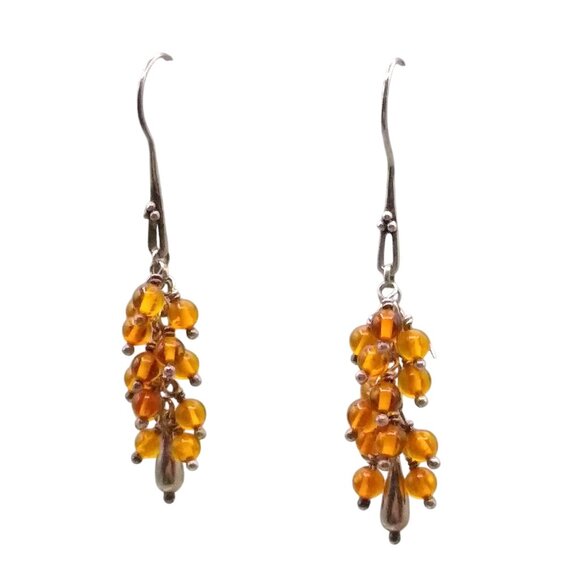 Vintage Sterling Silver Drop Earrings with Amber ChaCha Beads - Picture 3 of 3